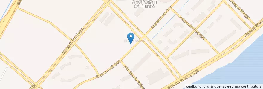 Mapa de ubicacion de 富春路甬江路西南自行车租赁点 en 中国, 浙江省, 杭州市, 上城区, 紫阳街道.