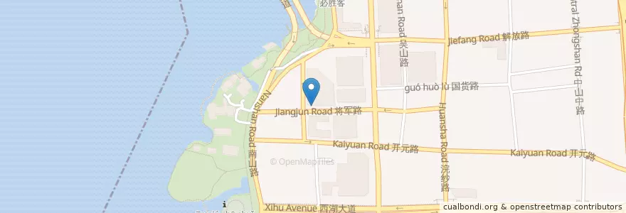 Mapa de ubicacion de 将军路五十六号自行车租赁点 en Китай, Чжэцзян, Ханчжоу, 上城区, 湖滨街道.