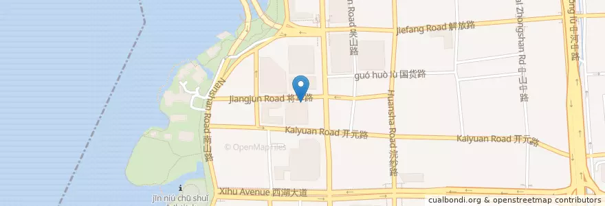 Mapa de ubicacion de 将军路延安路口自行车租赁点 en 中国, 浙江省, 杭州市, 上城区, 湖滨街道.