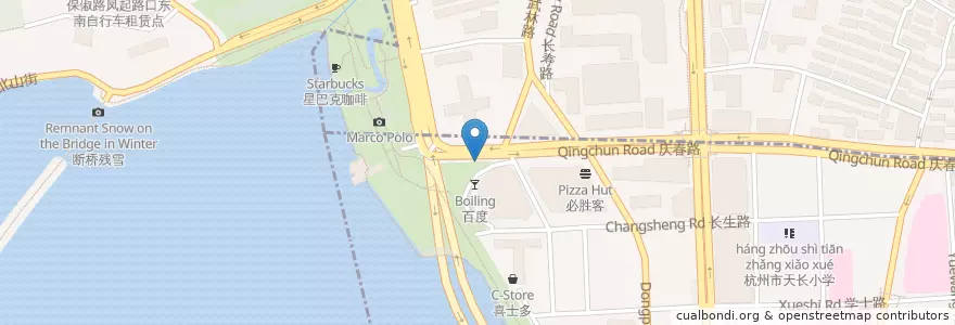 Mapa de ubicacion de 小车桥自行车租赁点 en Çin, Zhejiang, Hangzhou, 上城区, 湖滨街道.