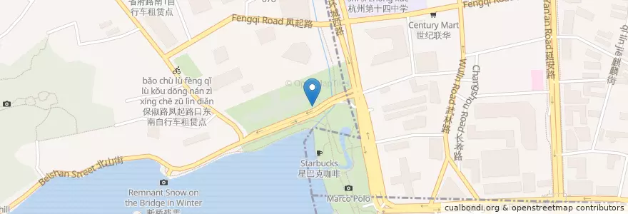 Mapa de ubicacion de 少年宫自行车租赁点 en China, Zhejiang, Hangzhou, 北山街道.