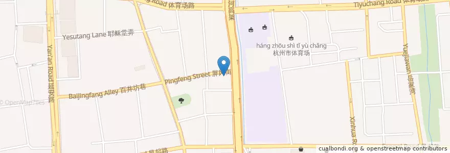 Mapa de ubicacion de 屏风街一号自行车租赁点 en 中国, 浙江省, 杭州市, 下城区.