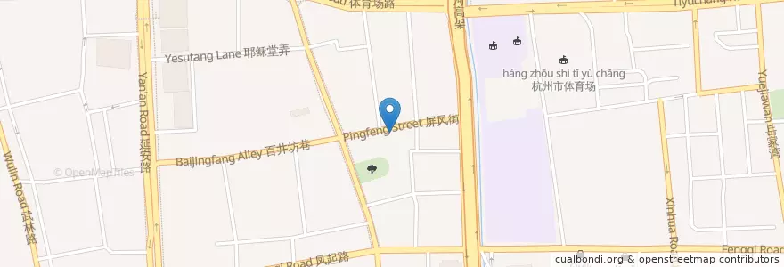 Mapa de ubicacion de 屏风街二九号自行车租赁点 en الصين, تشيجيانغ, هانغتشو, 下城区.