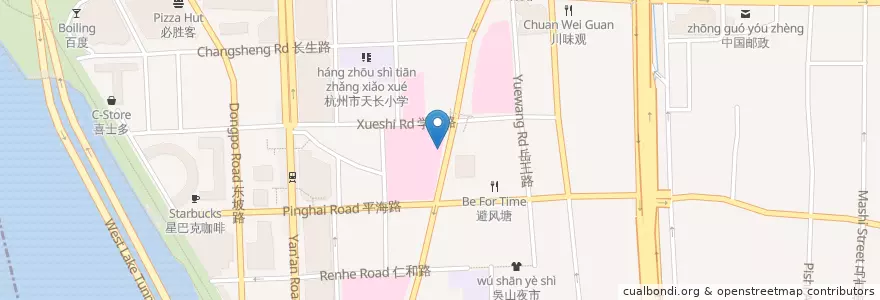 Mapa de ubicacion de 市一医院自行车租赁点 en چین, چجیانگ, هانگژو, 上城区, 湖滨街道.