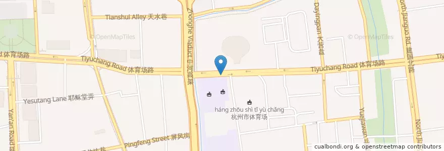 Mapa de ubicacion de 市体育馆自行车租赁点 en Китай, Чжэцзян, Ханчжоу, 下城区.
