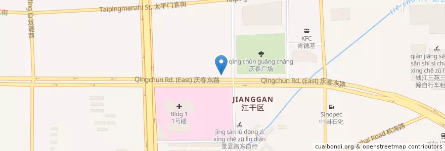 Mapa de ubicacion de 庆春东路北自行车租赁点 en China, Zhejiang, Hangzhou, 江干区.
