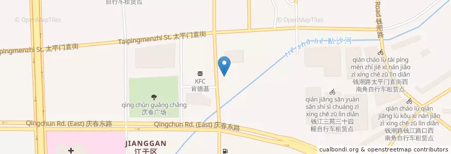 Mapa de ubicacion de 庆春东路口自行车租赁点 en Çin, Zhejiang, Hangzhou, 江干区, 四季青街道.