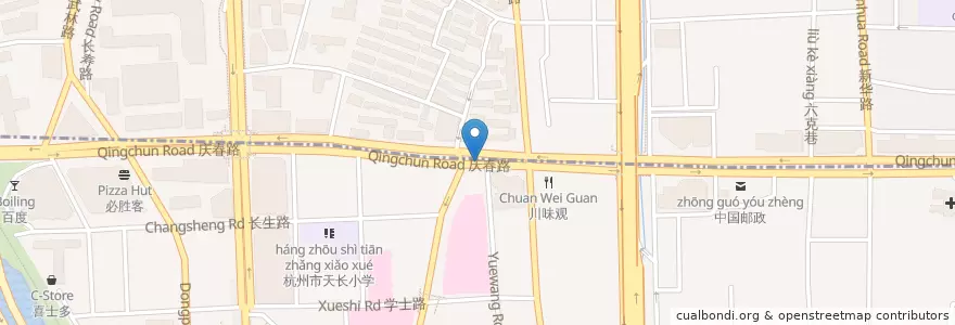 Mapa de ubicacion de 庆春路167号自行车租赁点 en Çin, Zhejiang, Hangzhou, 上城区, 湖滨街道.