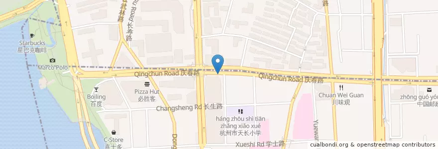 Mapa de ubicacion de 庆春路203号自行车租赁点 en الصين, تشيجيانغ, هانغتشو, 下城区.