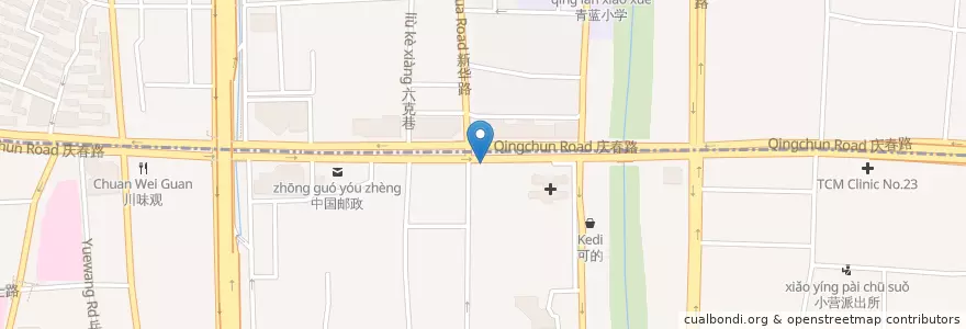 Mapa de ubicacion de 庆春路87号自行车租赁点 en 中国, 浙江省, 杭州市, 上城区, 小营街道.