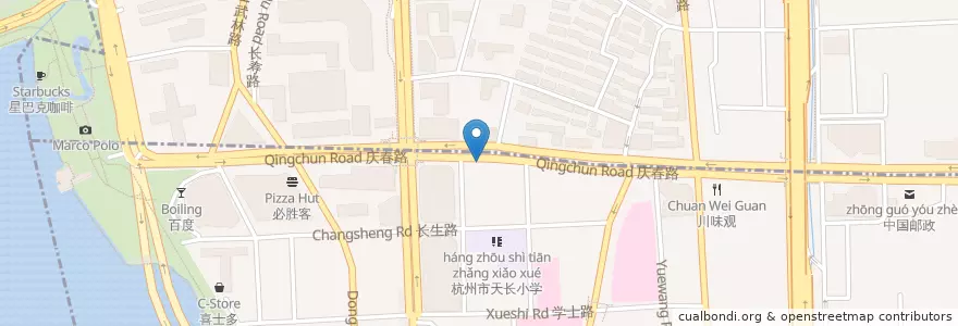 Mapa de ubicacion de 庆春路一百九十九号自行车租赁点 en 中国, 浙江省, 杭州市, 下城区.