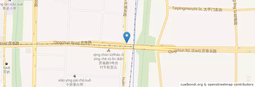 Mapa de ubicacion de 庆春门自行车租赁点 en 中国, 浙江省, 杭州市, 下城区, 江干区.