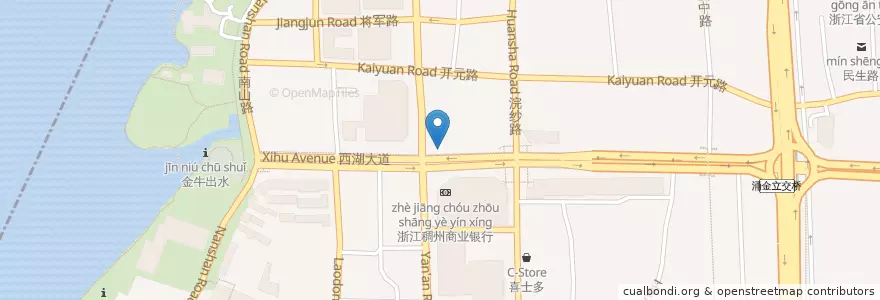 Mapa de ubicacion de 延安路176号自行车租赁点 en China, Zhejiang, Hangzhou City, Shangcheng District, 湖滨街道.