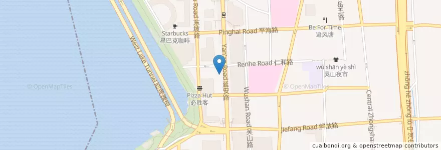 Mapa de ubicacion de 延安路213号自行车租赁点 en Çin, Zhejiang, Hangzhou, 上城区, 湖滨街道.