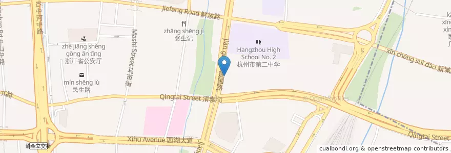 Mapa de ubicacion de 建国中路6号自行车租赁点 en 中国, 浙江省, 杭州市, 上城区, 小营街道.