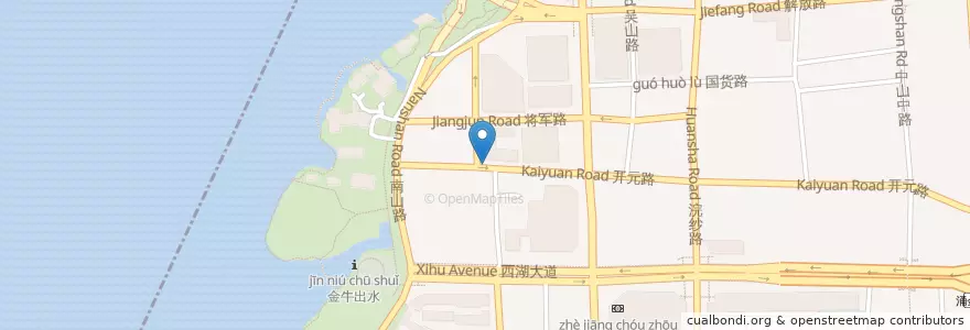 Mapa de ubicacion de 开元路78-10号自行车租赁点 en چین, چجیانگ, هانگژو, 上城区, 湖滨街道.