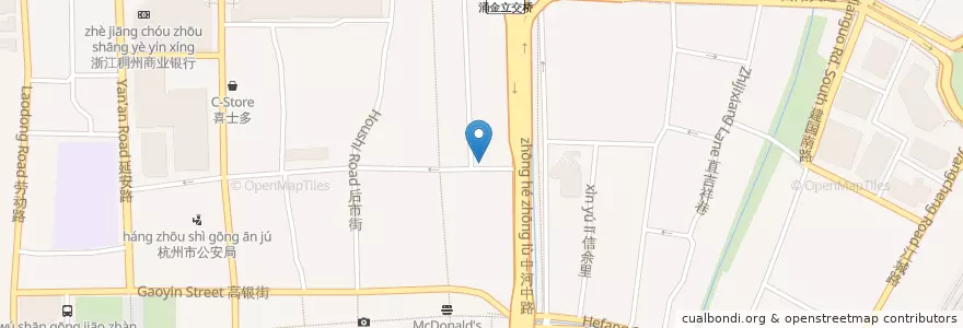 Mapa de ubicacion de 惠民路联华超市自行车租赁点 en 中国, 浙江省, 杭州市, 上城区, 清波街道.