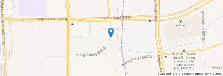 Mapa de ubicacion de 政苑小区自行车租赁点 en Çin, Zhejiang, Hangzhou, 拱墅区, 祥符街道.