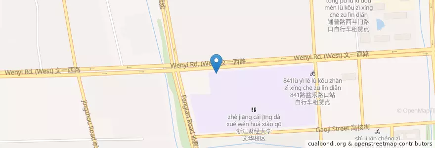 Mapa de ubicacion de 文一西路八十九号自行车租赁点 en 中国, 浙江省, 杭州市, 西湖区.