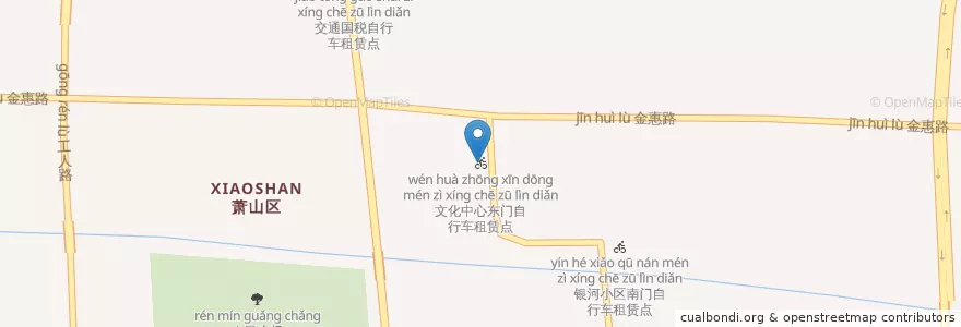 Mapa de ubicacion de 文化中心东门自行车租赁点 en China, Zhejiang, 杭州市.