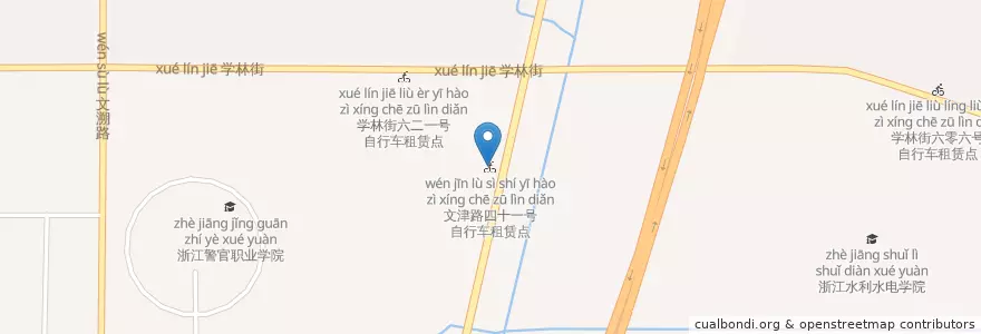Mapa de ubicacion de 文津路四十一号自行车租赁点 en Çin, Zhejiang, Hangzhou, 钱塘新区, 白杨街道.