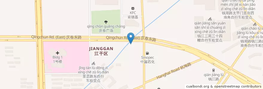 Mapa de ubicacion de 新塘路庆春路口自行车租赁点 en China, Zhejiang, Hangzhou, Jianggan, 四季青街道.