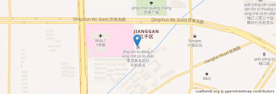 Mapa de ubicacion de 景昙路东自行车租赁点 en Çin, Zhejiang, Hangzhou, 江干区, 采荷街道.