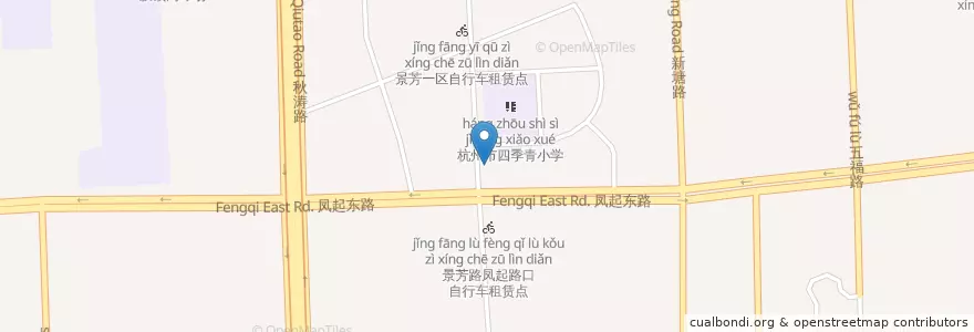 Mapa de ubicacion de 景昙路凤起路口2自行车租赁点 en 中国, 浙江省, 杭州市, 江干区, 凯旋街道.