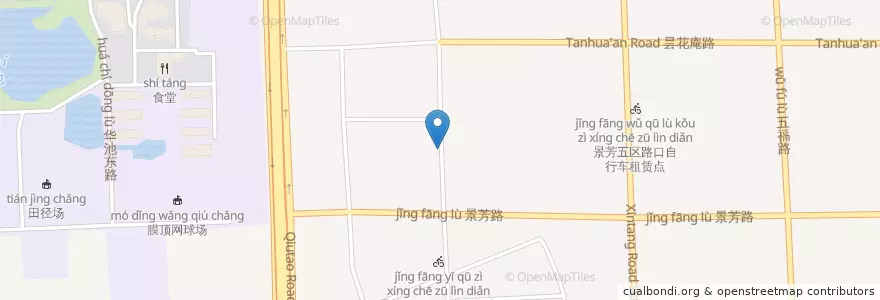 Mapa de ubicacion de 景昙路景芳2区2自行车租赁点 en 中国, 浙江省, 杭州市, 江干区, 凯旋街道.
