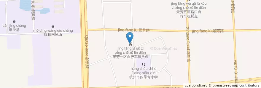 Mapa de ubicacion de 景芳一区自行车租赁点 en 中国, 浙江省, 杭州市, 江干区, 凯旋街道.