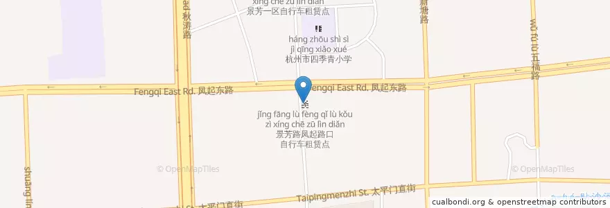 Mapa de ubicacion de 景芳路凤起路口自行车租赁点 en China, Zhejiang, Hangzhou City, Jianggan District, 凯旋街道.