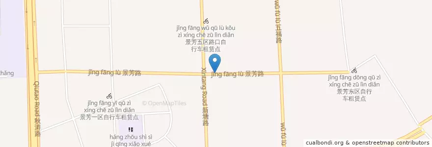 Mapa de ubicacion de 景芳路新塘路口2自行车租赁点 en Çin, Zhejiang, Hangzhou, 江干区, 凯旋街道.