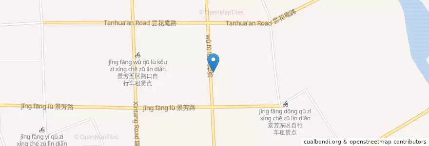 Mapa de ubicacion de 景芳路景芳5区自行车租赁点 en 中国, 浙江省, 杭州市, 江干区, 凯旋街道, 四季青街道.
