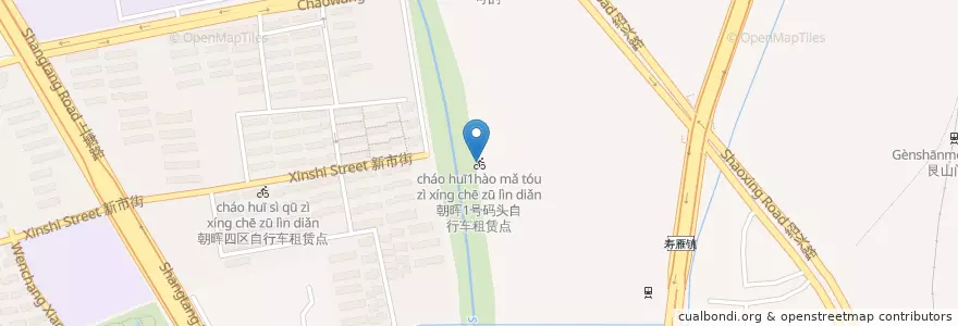 Mapa de ubicacion de 朝晖1号码头自行车租赁点 en Китай, Чжэцзян, Ханчжоу, 下城区, 文晖街道.