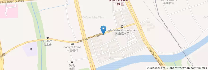 Mapa de ubicacion de 朝晖路73号自行车租赁点 en China, Zhejiang, Hangzhou City, Xiacheng District, 文晖街道.