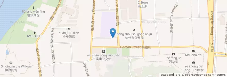 Mapa de ubicacion de 杭四中分校自行车租赁点 en چین, چجیانگ, هانگژو, 上城区, 清波街道.