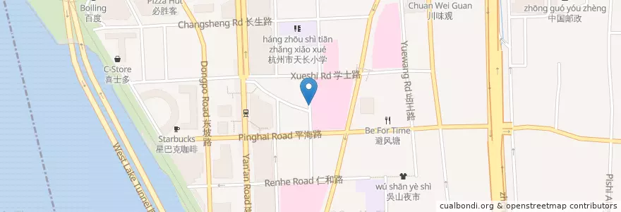 Mapa de ubicacion de 板桥路10自行车租赁点 en چین, چجیانگ, هانگژو, 上城区, 湖滨街道.