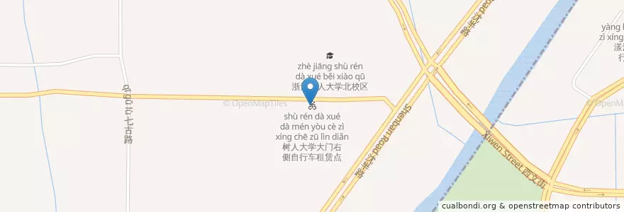 Mapa de ubicacion de 树人大学大门右侧自行车租赁点 en Çin, Zhejiang, Hangzhou, 拱墅区, 上塘街道.