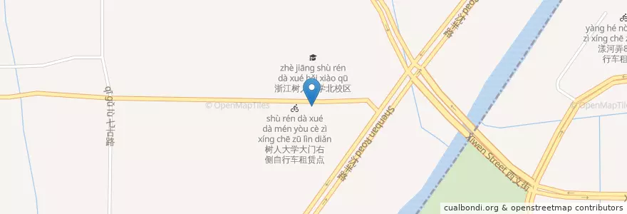 Mapa de ubicacion de 树人大学大门左侧自行车租赁点 en 中国, 浙江省, 杭州市, 拱墅区, 上塘街道.