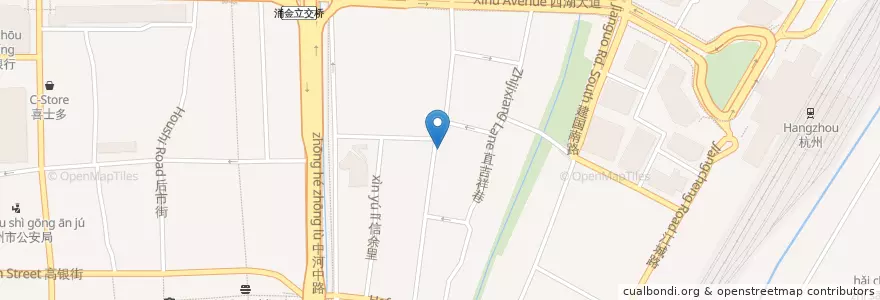 Mapa de ubicacion de 梅花碑自行车租赁点 en 中国, 浙江省, 杭州市, 上城区, 小营街道.