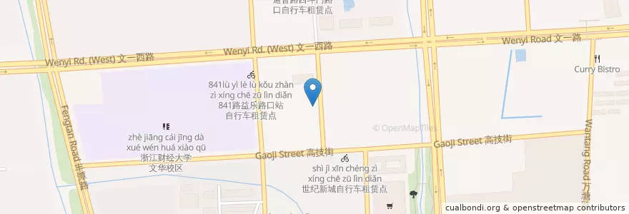 Mapa de ubicacion de 毛家桥公寓9幢自行车租赁点 en 中国, 浙江省, 杭州市, 西湖区.
