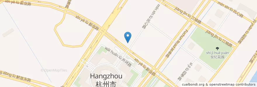 Mapa de ubicacion de 民心路新业路东北角自行车租赁点 en China, Zhejiang, Hangzhou, Jianggan, 四季青街道.