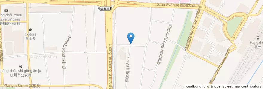 Mapa de ubicacion de 水亭址自行车租赁点 en Çin, Zhejiang, Hangzhou, 上城区, 小营街道.