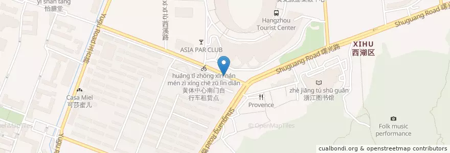 Mapa de ubicacion de 求是路曙光路口自行车租赁点 en China, Zhejiang, Hangzhou City, Xihu District, 灵隐街道.