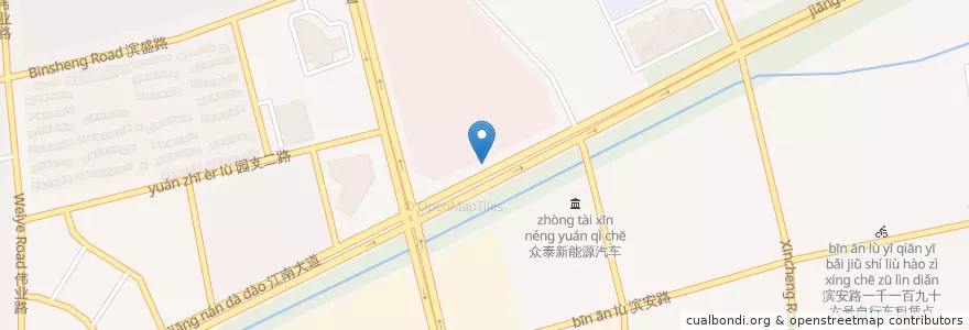Mapa de ubicacion de 江南大道火炬大道口东北自行车租赁点 en China, Zhejiang, Hangzhou, 滨江区, 浦沿街道.