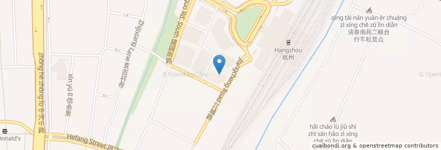 Mapa de ubicacion de 江城路881号自行车租赁点 en China, Zhejiang, Hangzhou, Shangcheng, 小营街道.