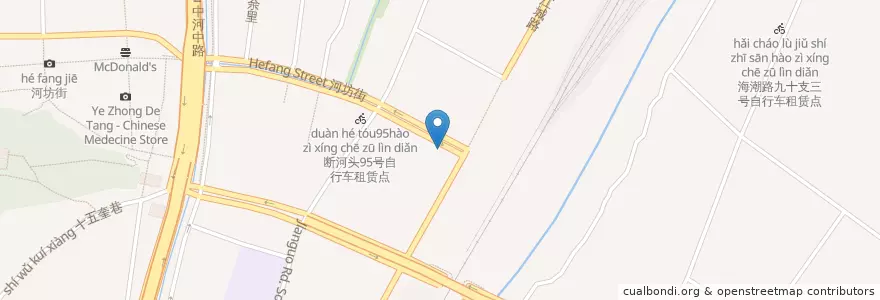 Mapa de ubicacion de 河坊街东口自行车租赁点 en China, Zhejiang, Hangzhou City, Shangcheng District, 小营街道.