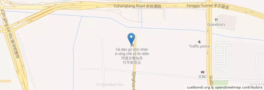 Mapa de ubicacion de 河道古墩站自行车租赁点 en 中国, 浙江省, 杭州市, 西湖区.