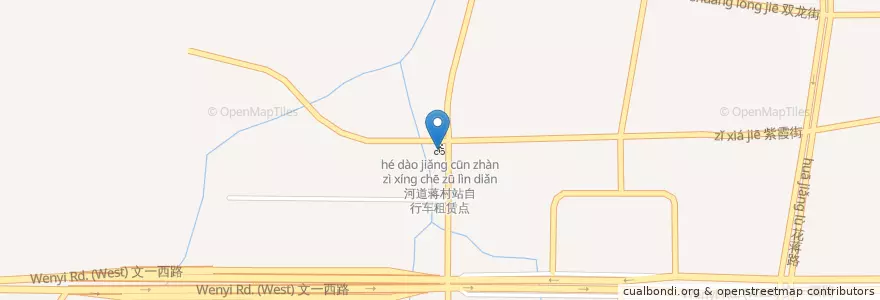 Mapa de ubicacion de 河道蒋村站自行车租赁点 en China, Zhejiang, Hangzhou City, Xihu District.