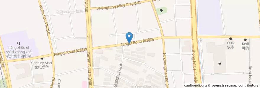 Mapa de ubicacion de 浙江宝石研究所自行车租赁点 en 中国, 浙江省, 杭州市, 下城区.